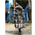 2020 Real Fur Jackets Mens Luxury Silver Fox Fur Outerwear X-Long Oversize Men's Leather Jackets With Hood Real Fur Coat