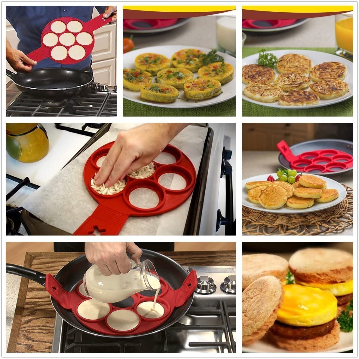 3pcs/4pcs Pancake Mold Maker Fried Non-Stick Egg Mold Reusable Silicone Ring Kitchen Baking Omelet Moulds Flip Cooker Egg Tools