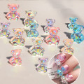 6pcs 3D Cute Bear Resin Nail Art Decorations Aurora Rhinestone for Nails Glitter Jelly Ornaments DIY UV Gel Manicure Accessories