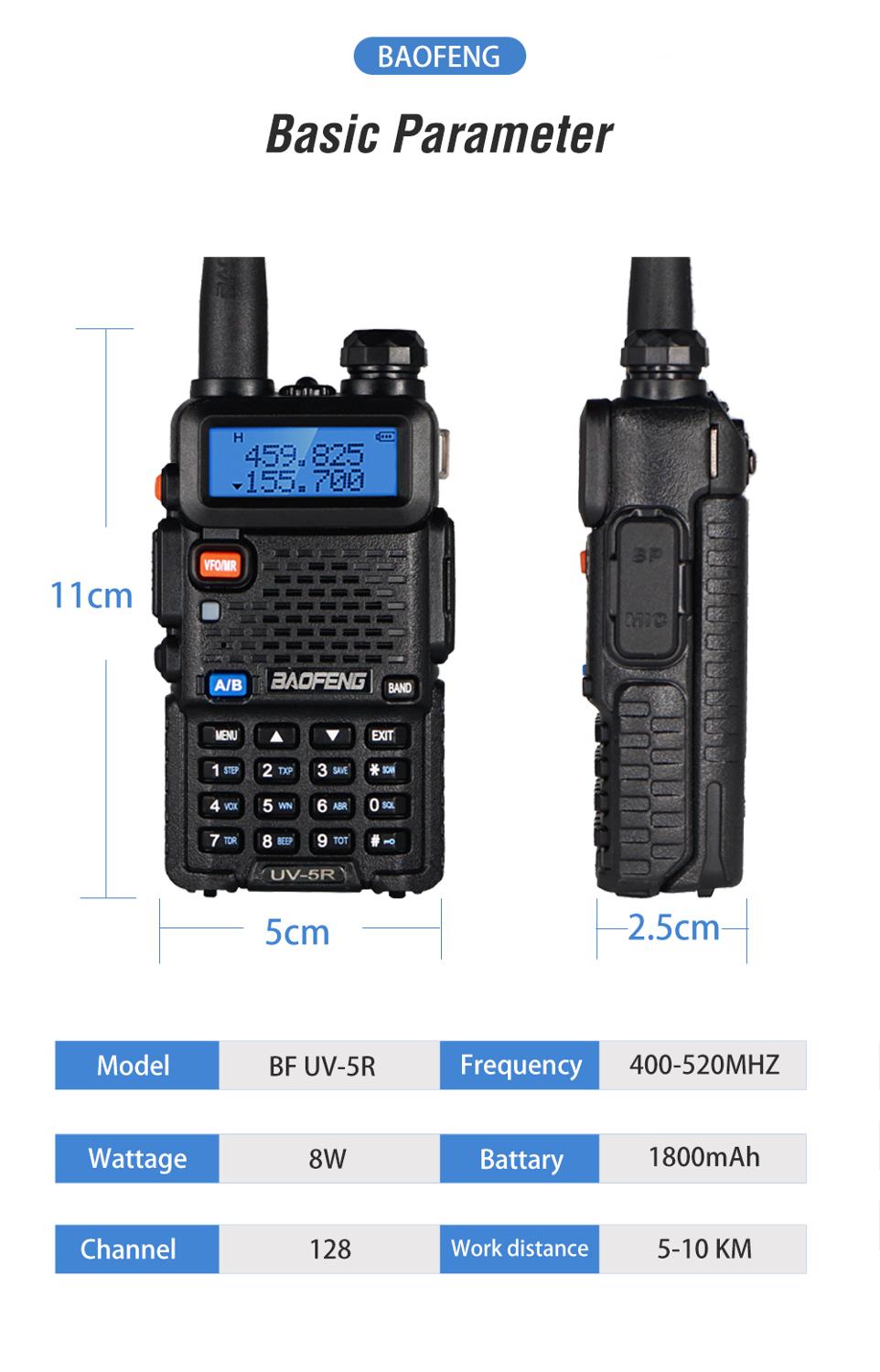 Baofeng UV5R Walkie Talkie 8W Amateur Radio Portable 8W UV-5R VHF/UHF Radio Dual Band Two Way Radio Original Brand Hunting Ham