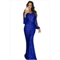 Holiday party Ladies Sexy Shiny Dress Women's Sequined Fringed V-neck Long Sleeve Dress With Fringed Elegant Long Party Dress