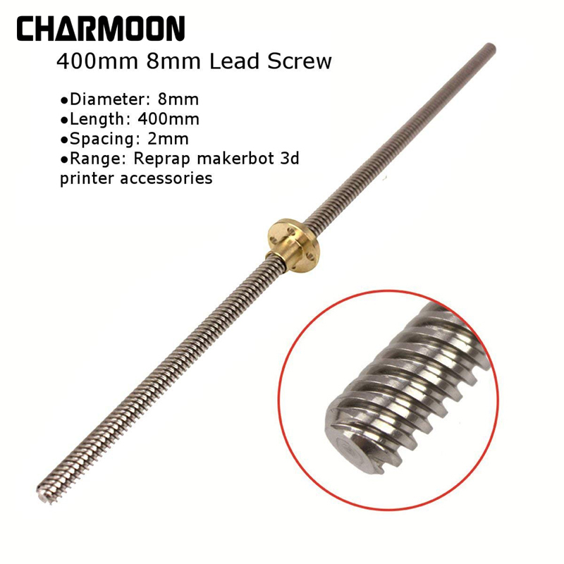 T8 Lead Screw 100mm 150mm 250mm 300mm 330mm 350mm 400mm 500mm 3D Printers Parts 8mm Trapezoidal Screws Copper Nuts Leadscrew