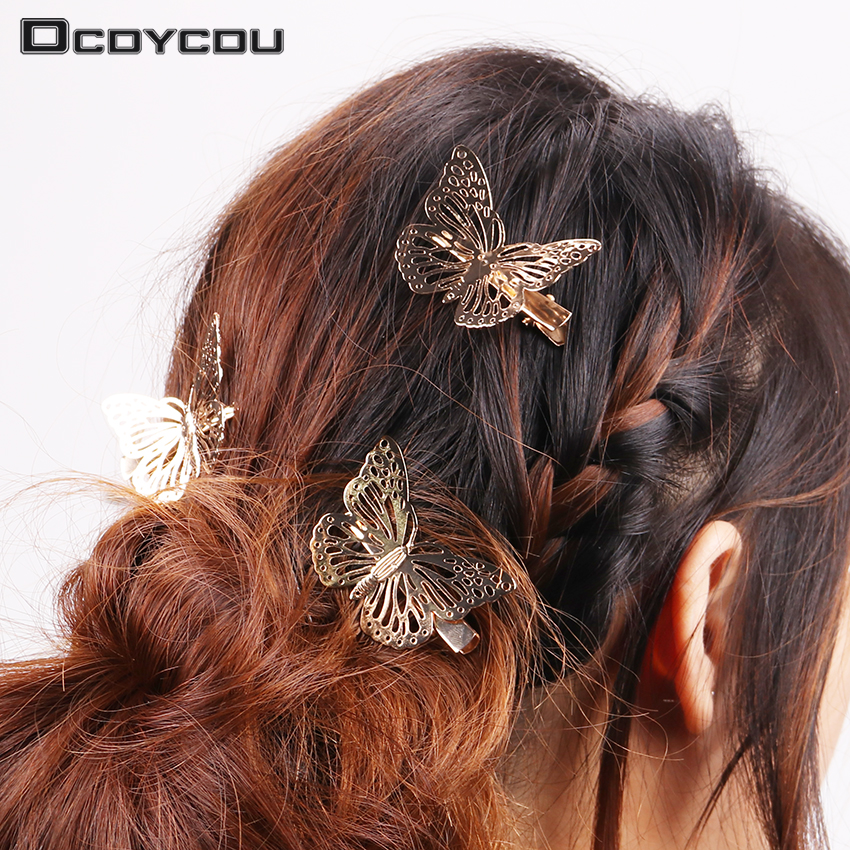 1PC Golden Butterfly Hair Clips Hair Apparel Accessories Barrettes Decor Wedding Jewelry Side Hairpins Headpiece Headwear