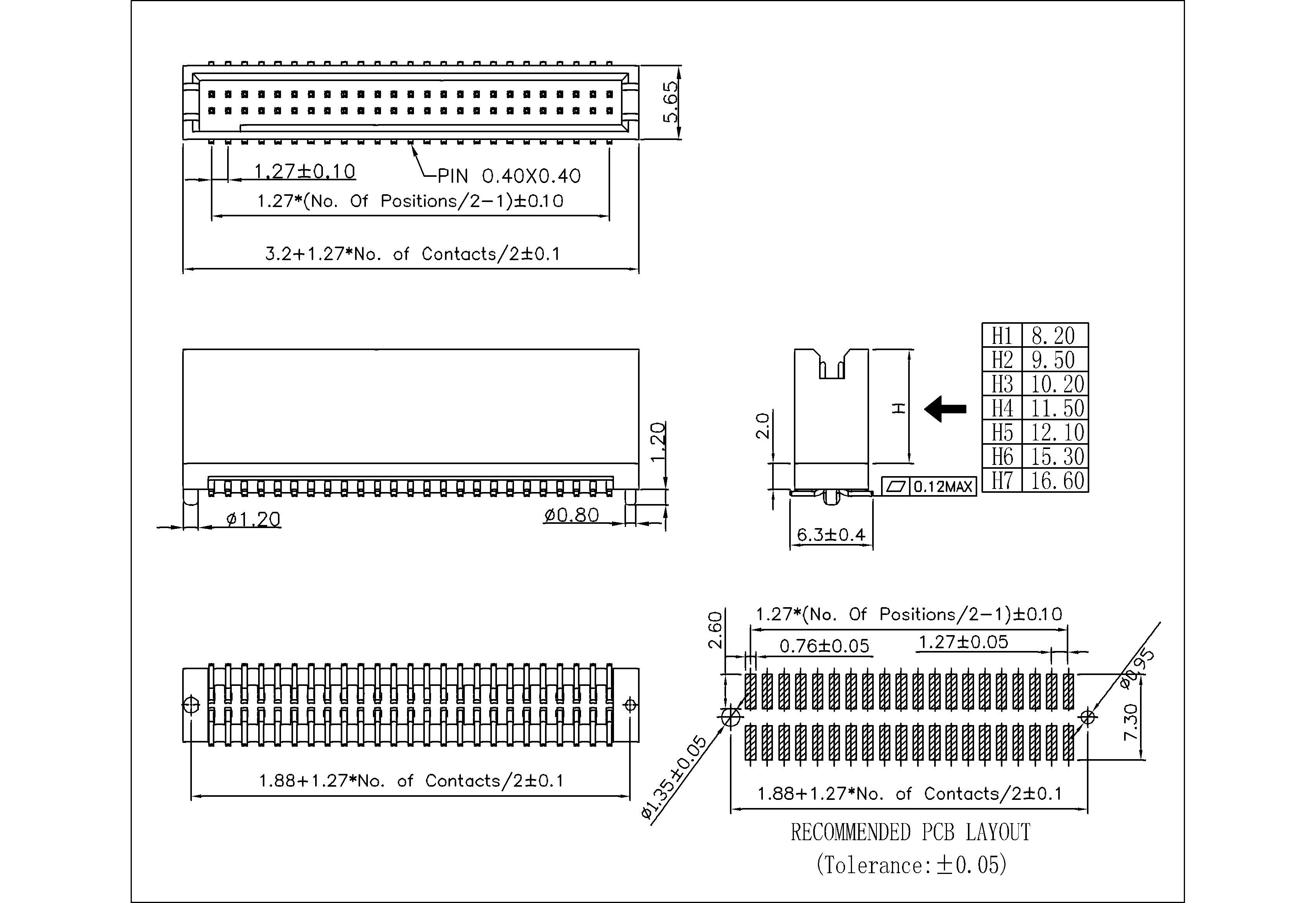 BHAM04 1.27 mm Box Header SMT With Post,,High Profile