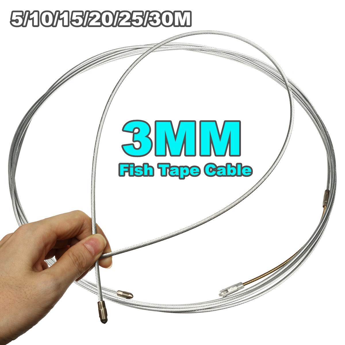 3mm 5/10/15/20/25/30M Flexible Steel Cable Push Puller Fish Tape Conduit Rodder Ducting Wire Holder Running Rods Electrical Cord