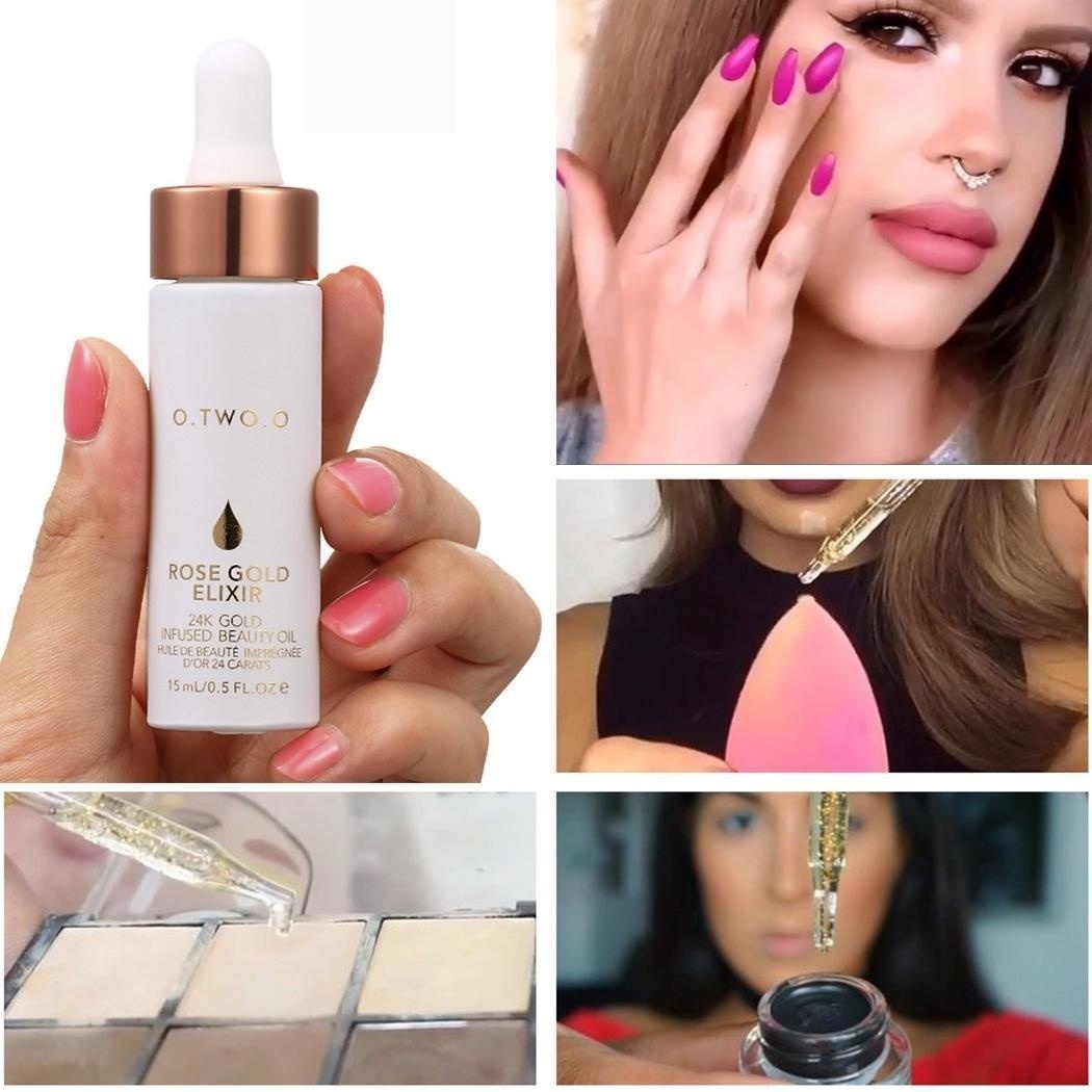 Hot 24K Rose Gold Elixir Essential Oil Makeup Primer Lips Face Base Make Up Skin Care Product For Women foundation makeup