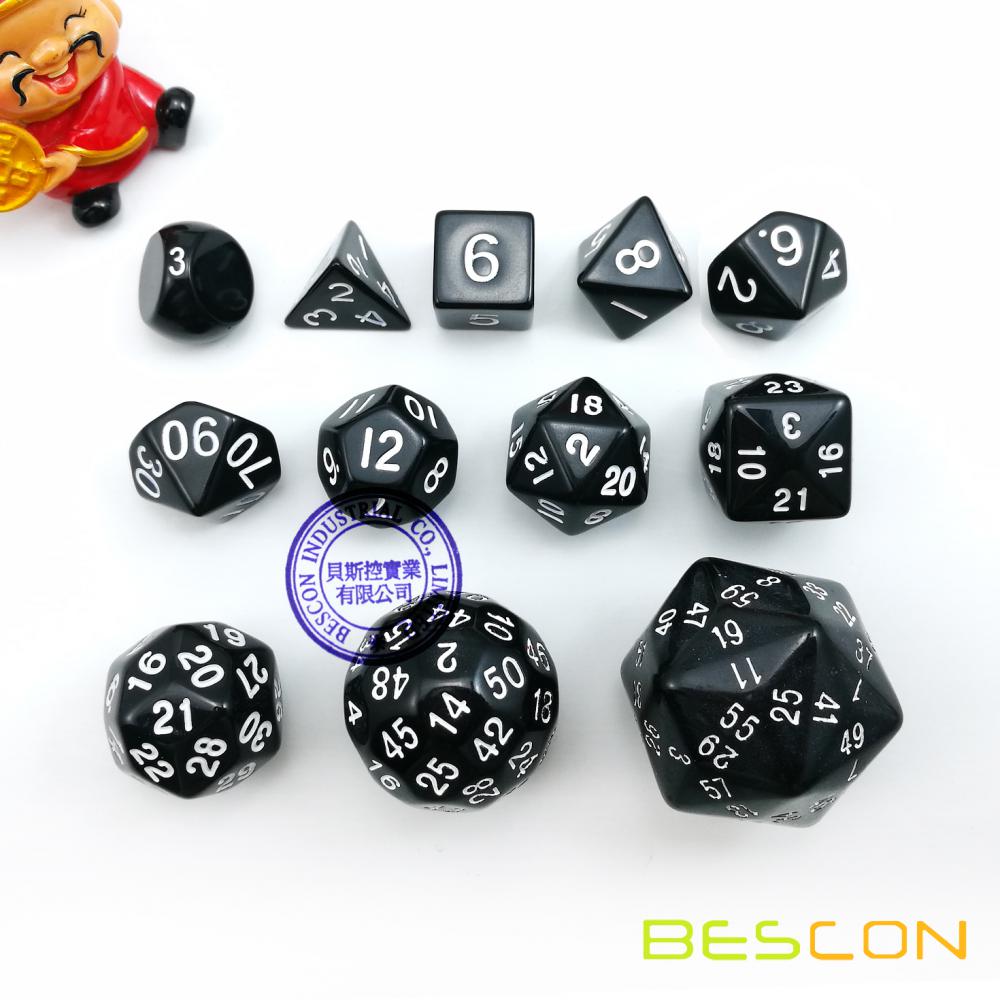 Bescon Polyhedral Dice 50-sided Gaming Dice, D50 die, D50 dice, 50 Sides Dice, 50 Sided Cube of Black Color