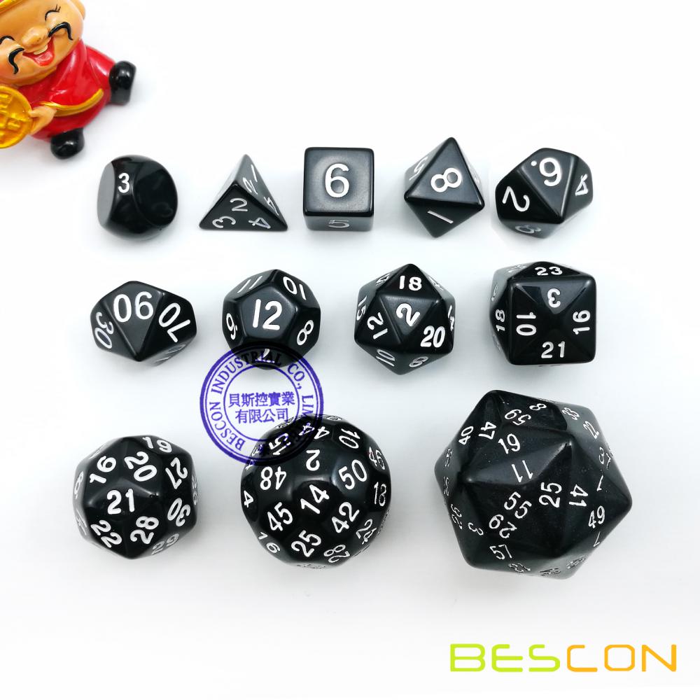 12pcs Polyhedral Dice Set D3-D60 60 Sides Dice Set D3 D4 D6 D8 D10 D100 D12 D20 D24 D30 D50 D60 RPG Dice Set Black Color