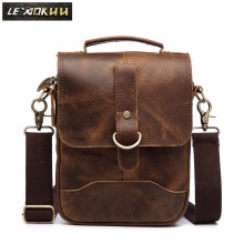 Quality Original Leather Male One Shoulder messenger bag cowhide fashion Cross-body Bag 8" Pad Tote Mochila Satchel bag 143-db
