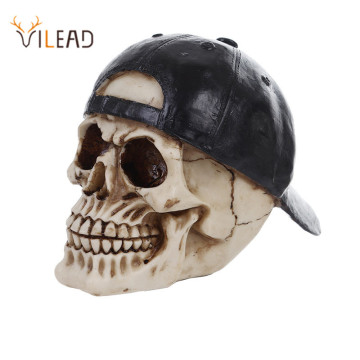 VILEAD 13cm Resin Skull With Peaked Cap Home Desktop Ornament Animal Skull Statues Sculptures Personalized Skull Decoration