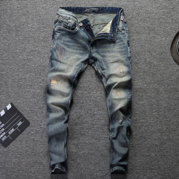 Italian Fashion Men Jeans Retro Wash Embroidery Classical Denim Pants Streetwear Hip Hop Jeans homme 98% Cotton Ripped Jeans Men