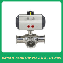 Food grade 3-way hygienic ball valves clamped pneumatic