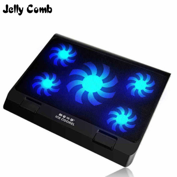 Jelly Comb Laptop Cooler 2 USB Ports and Five Cooling Fans Adjustable Speed Laptop Cooling Pad Notebook Stand for 12-17 Inch