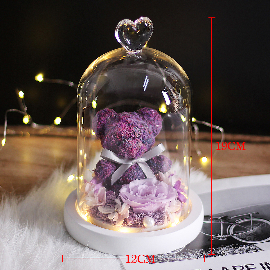 Eternal Preserved Fresh Rose Lovely Teddy Bear Molding Led Light In A Flask Immortal Rose Valentine's Day Mother's Day Gifts