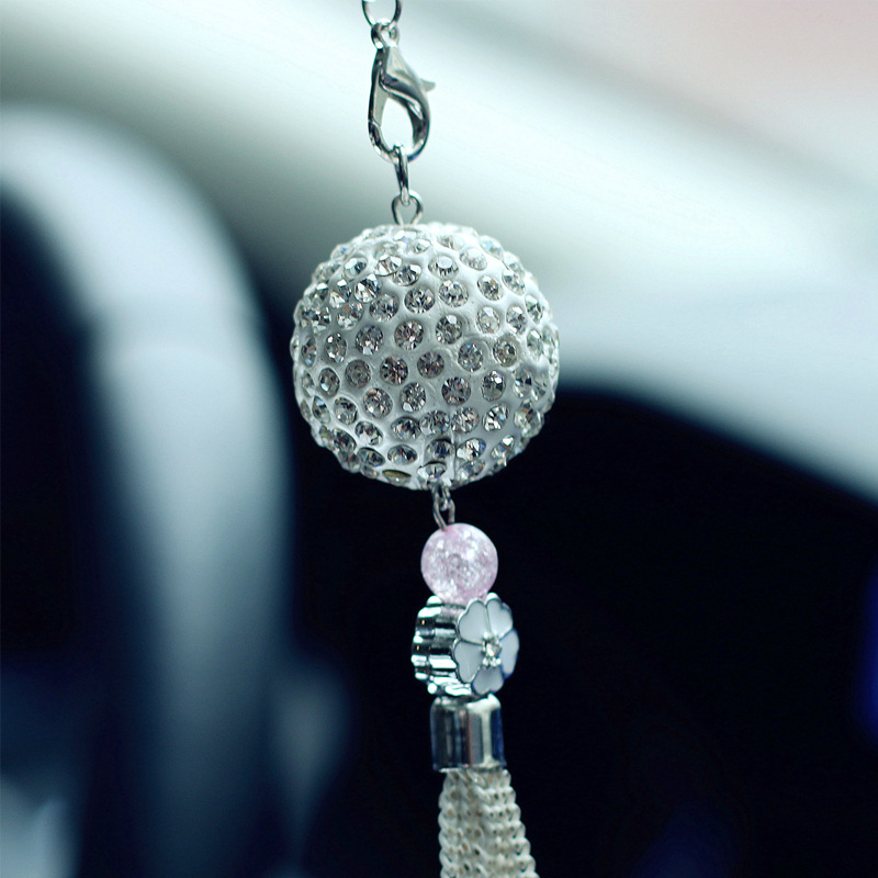 Car pendant creative fashion crystal ball inlaid rearview mirror men and women car decoration gifts car decorations ornaments