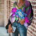 Doginthehole Female Blouse Causal Fall Bright Flower Design Blouse Long Sleeve Chemisier Femma Tops for Woman blusas Elegantes