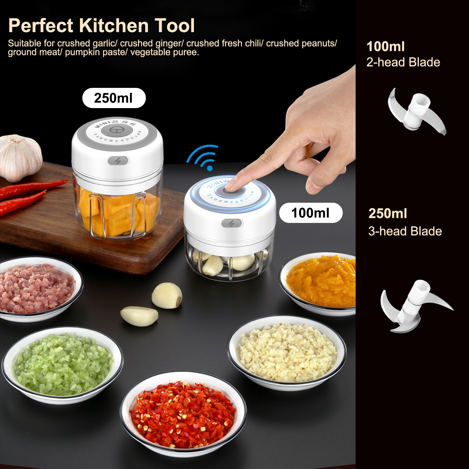 Electric Garlic Masher Sturdy Durable Mini Crusher Chopper USB Charging For Crushed Garlic Crushed Ginger Crushed Fresh Chili