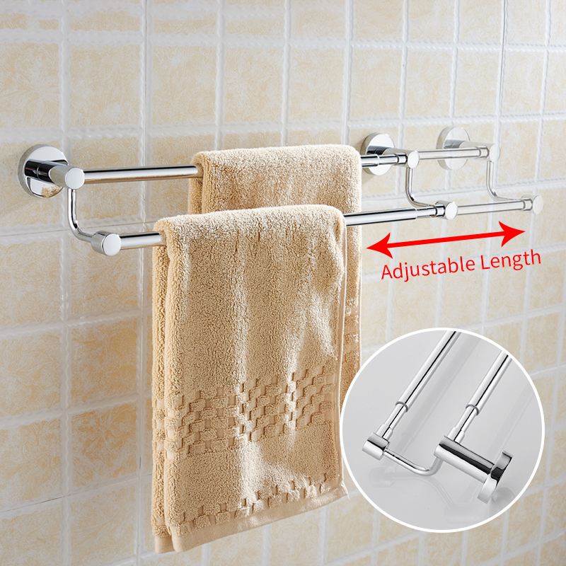 Towel Rack Hanging Holder Stainless Steel Double Towel Bar Wall Mounted Telescopic Bathroom Towel Holder Adjustable Length