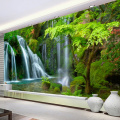 Custom Self-Adhesive Waterproof Wallpaper 3D Waterfalls Forest Landscape Murals Living Room Bathroom Removable 3D Wall Stickers
