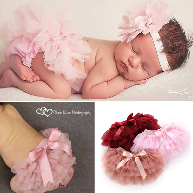 2019 Brand New Infant Baby Girl Skirt Headband 2PCS Layer Ballet Dance Solid Lace Bowknot Tulle Chiffon Skirt Photo Props 0-24M