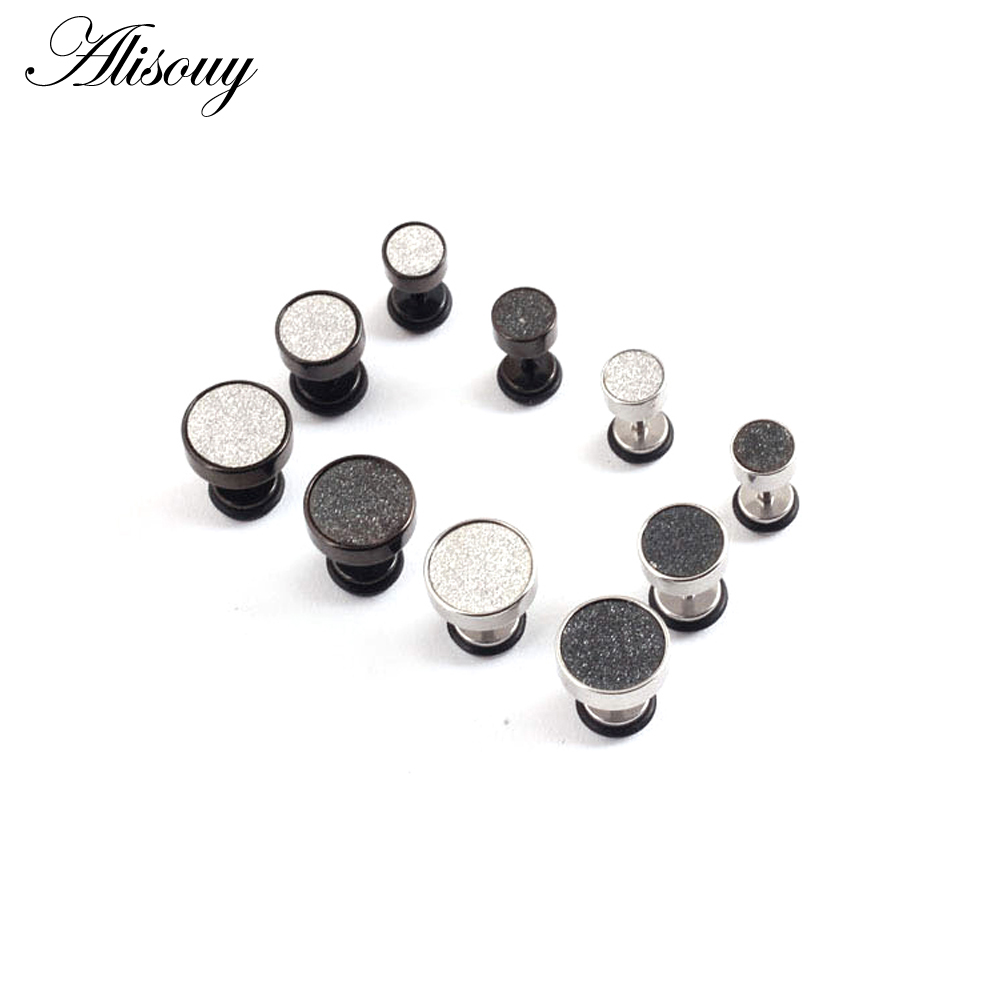 Alisouy Fashion Men's black Steel 316L Stainless Steel Ear Studs Earrings 6/8/10mm Barbell Punk Gothic Piercing Jewelry for men