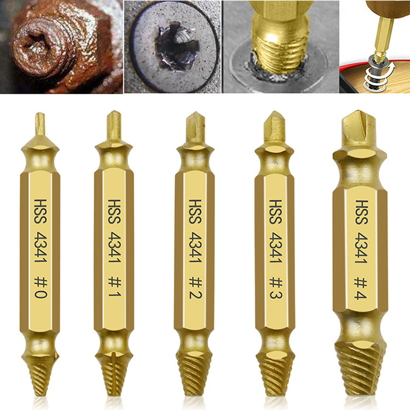 5pcs Damaged Screw Extractor Drill Bits Guide Set Broken Speed Out Easy out Bolt Stud Stripped Screw Extractor Demolition Tools