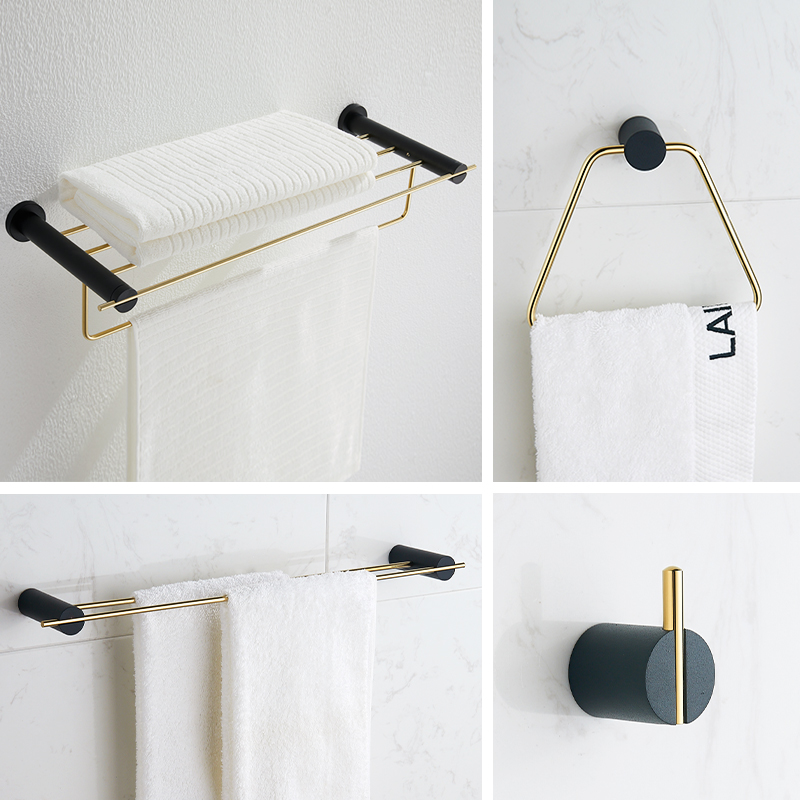 Bathroom Hardware Set Gold and Black Towel Rack Paper Holder Towel Hanger Corner Shelf Toilet Brush holder Bathroom Accessories