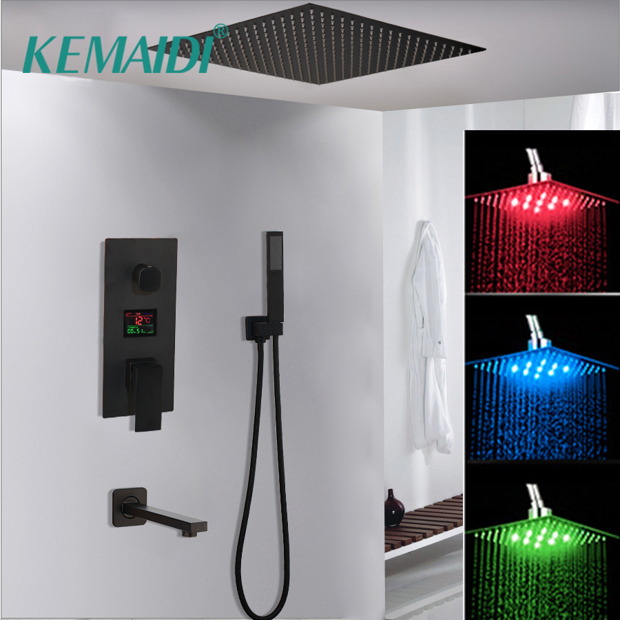 KEMAIDI Black Brass Shower Head Digital Display Mixer Taps Bathroom Shower Faucet 3-Functions Digital Shower Faucets Set