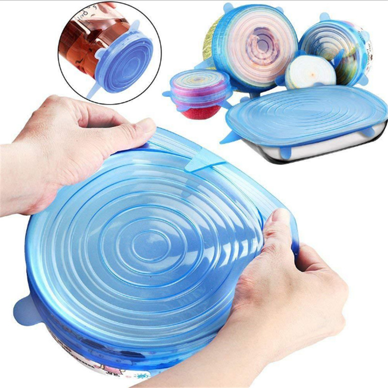Kitchen Accessories 6Pcs/set Silicone Food Cover Cap Kitchen Universal Silicone Lids for Cookware Reusable Stretch Lids Gadget