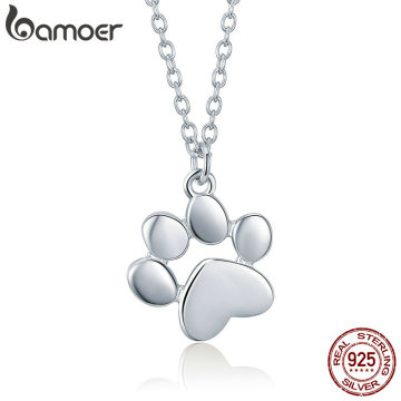 BAMOER HOT SALE Silver & Gold Color Cute Animal Footprints Dog Cat Footprints Paw Necklaces Pendants Women Silver Jewelry SCN275