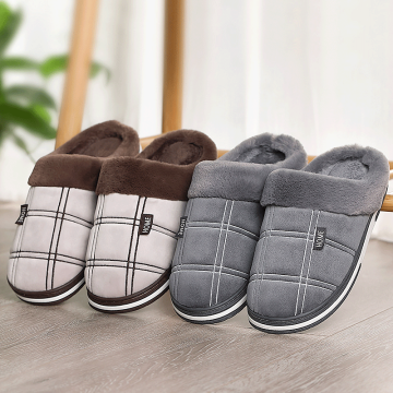 Men's Shoes Slippers With Fur Home Winter Slippers Indoor Suede Gingham Plush 2021 New Non slip Large Size 50 Slippers for men