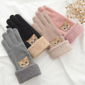 Female Cute Cartoon Cat Embroidery Plus Velvet Thick Warm Driving mittens Women Winter Cashmere Knit Touch Screen Gloves H74