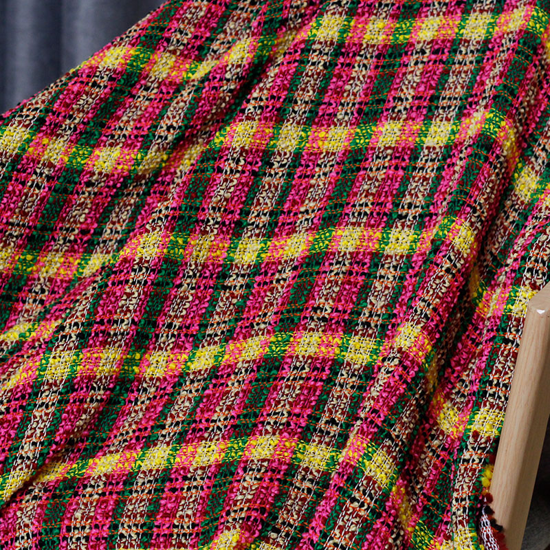 White waxberry France Yellow Pink Green Plaid Tweed Fabrics Garment Material Autumn Women Jacket Coat Sewing Cloth Freeshipping