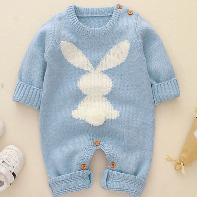 Baby Romper Jumpsuit Boys And Girls Autumn And Winter Rabbit Cotton Sweater Jumpsuit Keep Warm Cotton New Born Baby Clothes