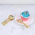 80pcs Mini Spoons Plastic Cake Spoons Disposable Dessert Spoons Ice-cream Spoons for Home Shop Party Golden