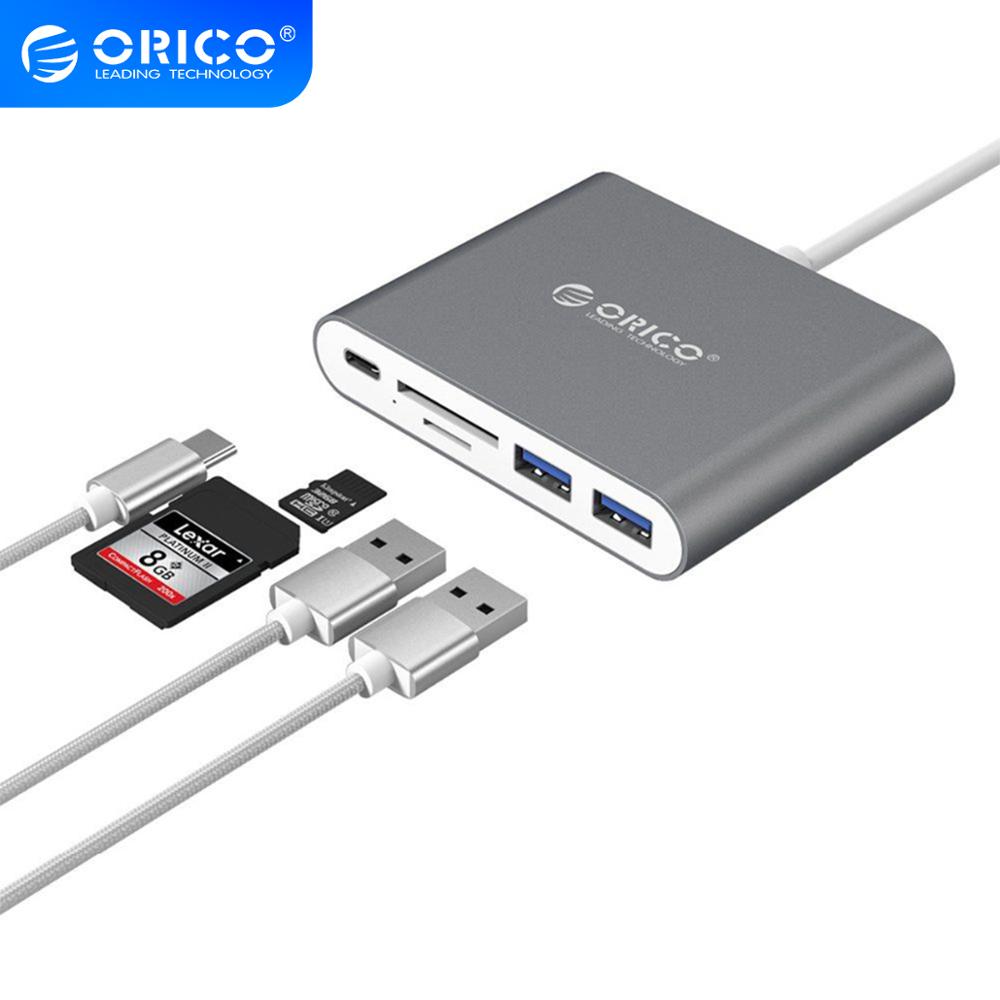 ORICO Aluminum Type-C to TF SD Card Reader with 2 USB3.0 Ports Support PD Charging Laptop Docking Stations USB HUB