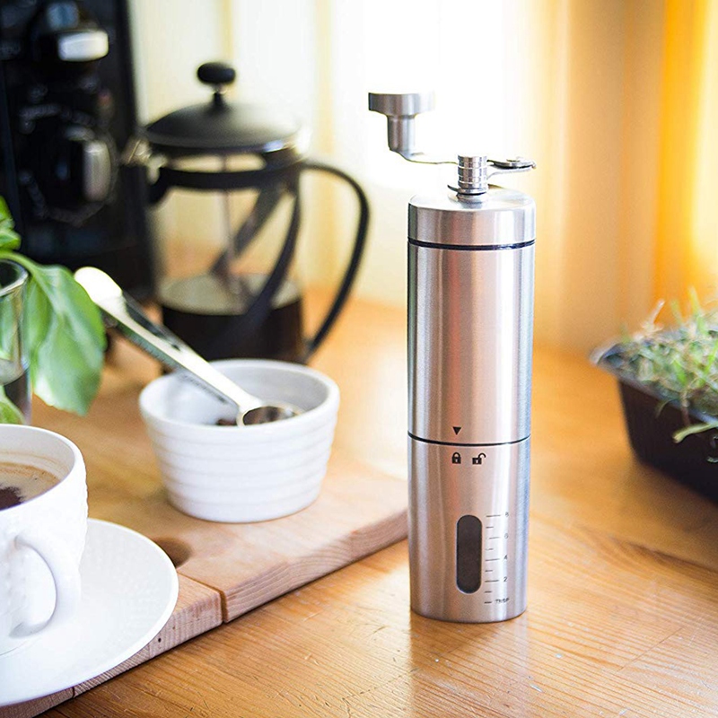 Manual Coffee Grinder- Hand Conical Coffee Bean Grinder With Ceramic Mechanism By Flafster Kitchen- Portable Stainless Steel Bur