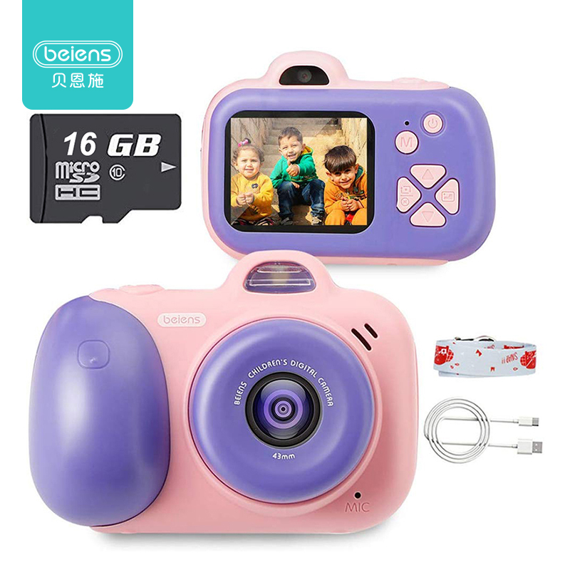 Beiens Kids Camera Digital Toy Children 2400W Pixel Toddler Toys Camera 2inch IPS Screen educational toys 16G SD Card