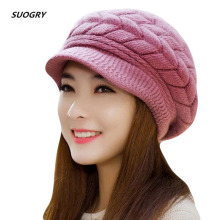 New Women Winter Hat Warm Beanies Fleece Inside Knitted Hats For Woman Rabbit Fur Cap Autumn And Winter Ladies Fashion Hat