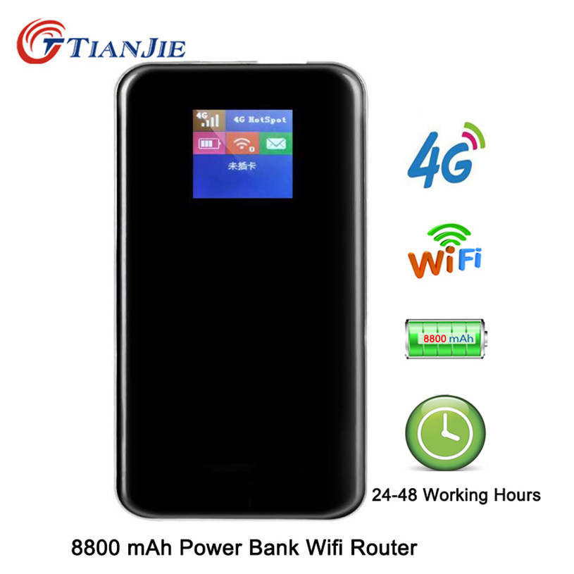 TianJie 4G Router 8800mAh Battery Power Bank 150Mbps Mobile Hotspot Car Wi fi Router 4G/LTE/Sim Card Modem Portable Broadband