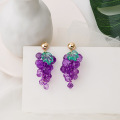 Japanese Cute Sweet Purple Grape String Pendant Earrings Creative Design Small Fresh Fruit Purple Jewelry Wedding Party Jewelry