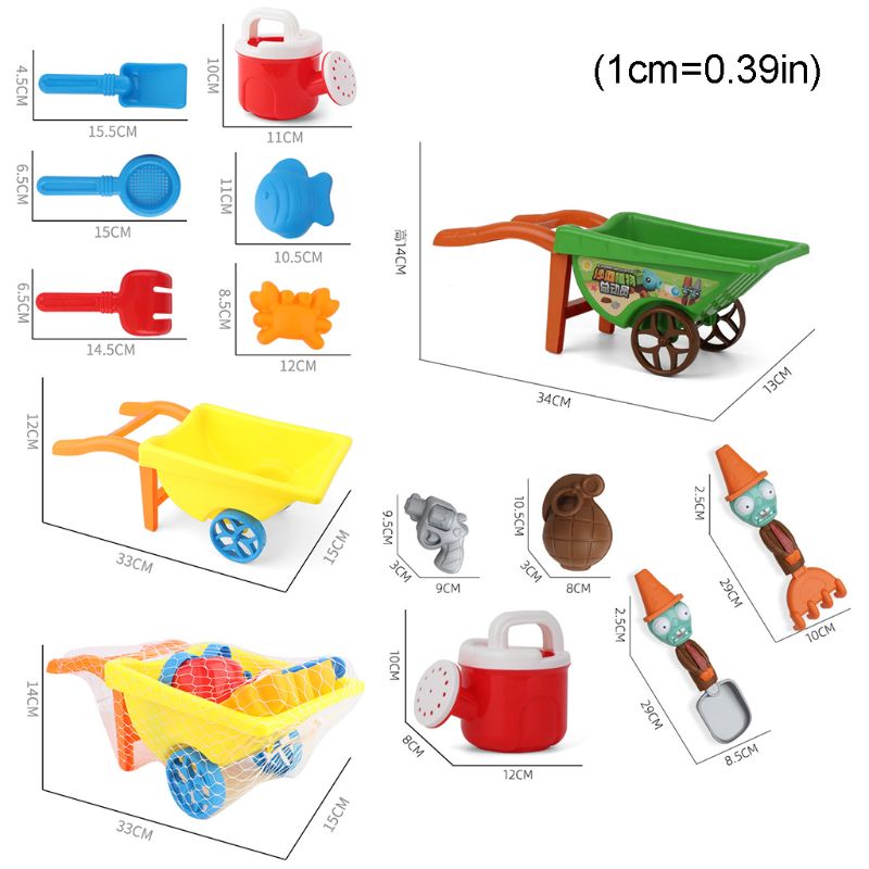 7Pcs New Wheelbarrow Beach Toys for Kids Summer Sand Toys for Building Sand Castles Molds 1set