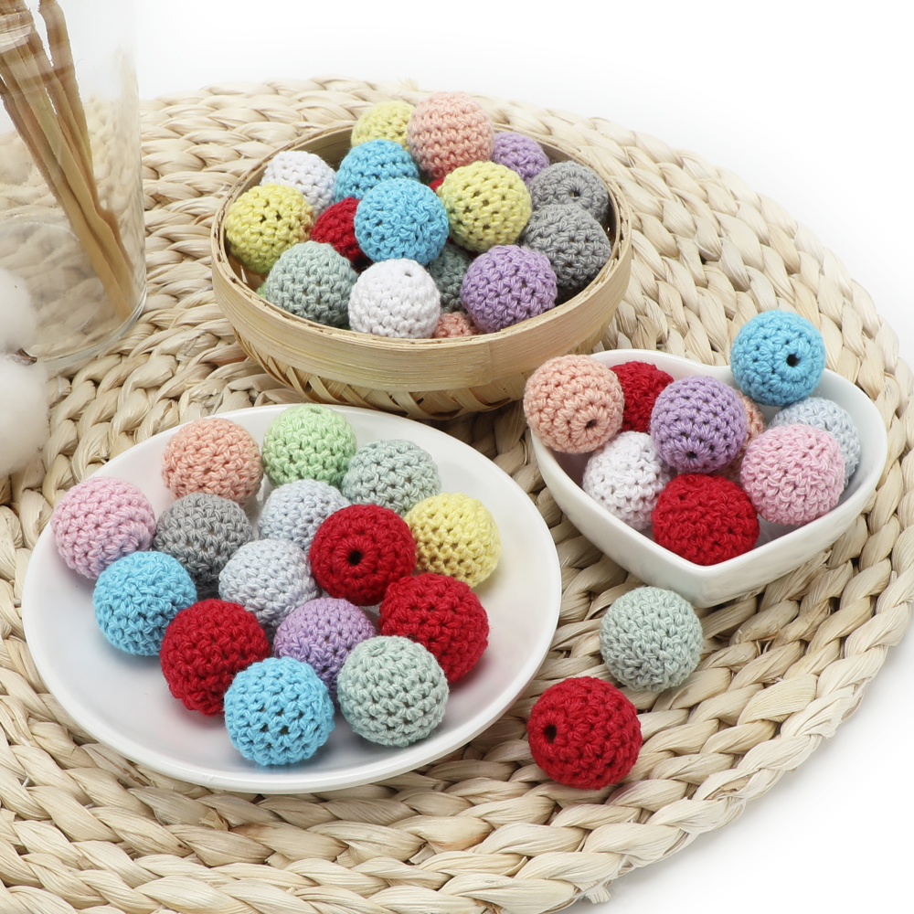 TYRY.HU 10pc/lot Crochet Round Wooden Beads Mix Handmade 16mm ball Can Chew DIY Nursing Jewelry Organic Teething Bracelet beads