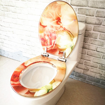 Thick stainless steel Quick unloading hinged toilet seats cover,OUV shape Rose pattern resin Slow-Close Toilet Seats lid,J18323