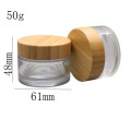 50g clear cosmetic cream jar with wood grain bamboo lid glass empty bottle skin cream packaging container