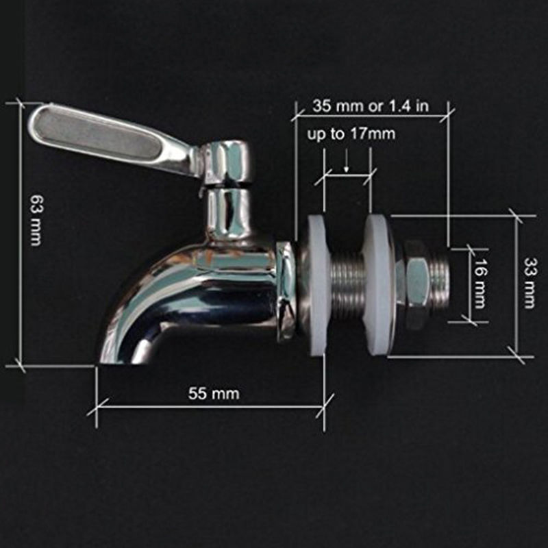 16mm Drink Dispenser Beverage Wine Barrel Tap Spigot Water Stainless Steel Coffee Juice Faucet