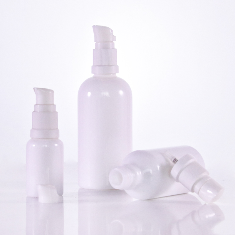 Opal White Glass Bottle With White Lotion Pump