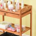 Retro Wooden Beauty Salon Cart Sturdy Barbershop Multi-function Trolley Household Shelf Movable Utility Cart with Drawer Trolley