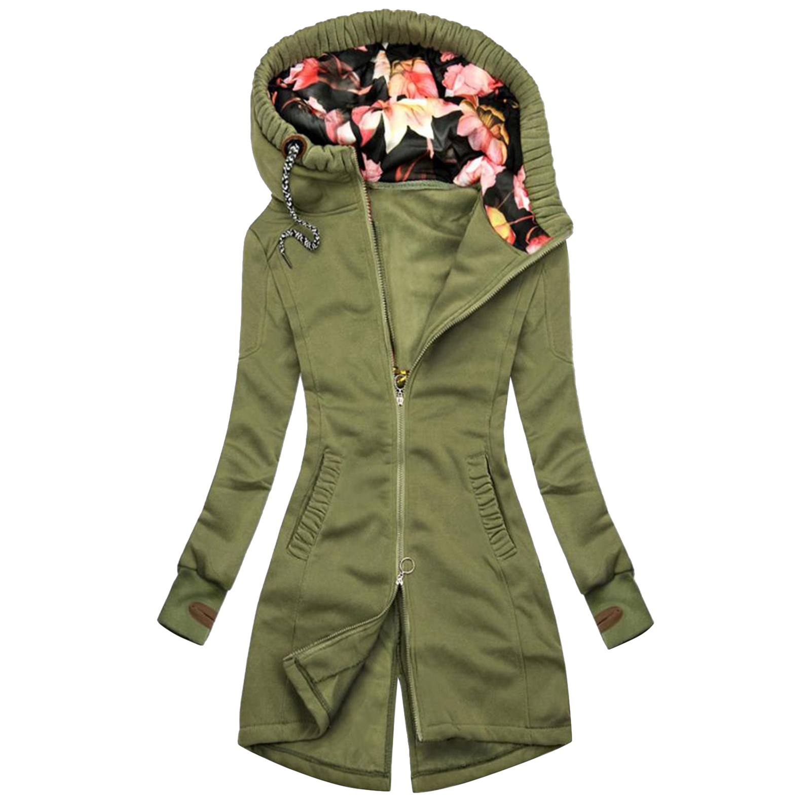 Coat Female Women's Jacket Women Fashion Floral Print Jacket Zipper Pocket Sweatshirt Long Sleeve Coat женская куртка пальто