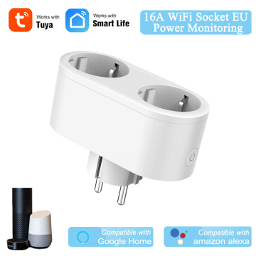 Smart Life WiFi Socket 2 Plug Energy Monitoring Individual Control Wireless APP Control Alexa Compatible EU Smart Plug Timer